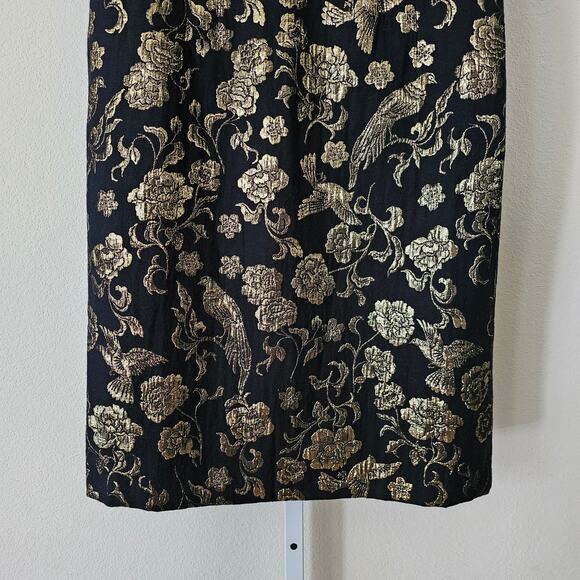 MAEVE Antropologie NWT Black & Gold Slim Jacquard Botanical Mini Dress Sz 14 - Picture 8 of 16
